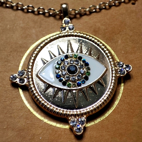 Rachel Roy Heavy Plated Evil Eye Rhinestone Enamel Necklace Protection Good Luck - Picture 6 of 10